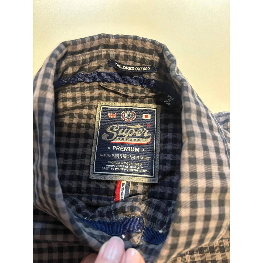 Men's SZ Med Superdry JPN Premium Button Down THICK Shirt. Grey, Black, Blue - Picture 4 of 12